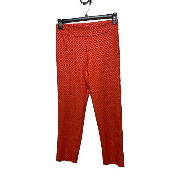 Krazy Larry Size 8 Womens Geometric Pull On Ankle Pants Red Orange Stretch Carzy - Picture 1 of 8